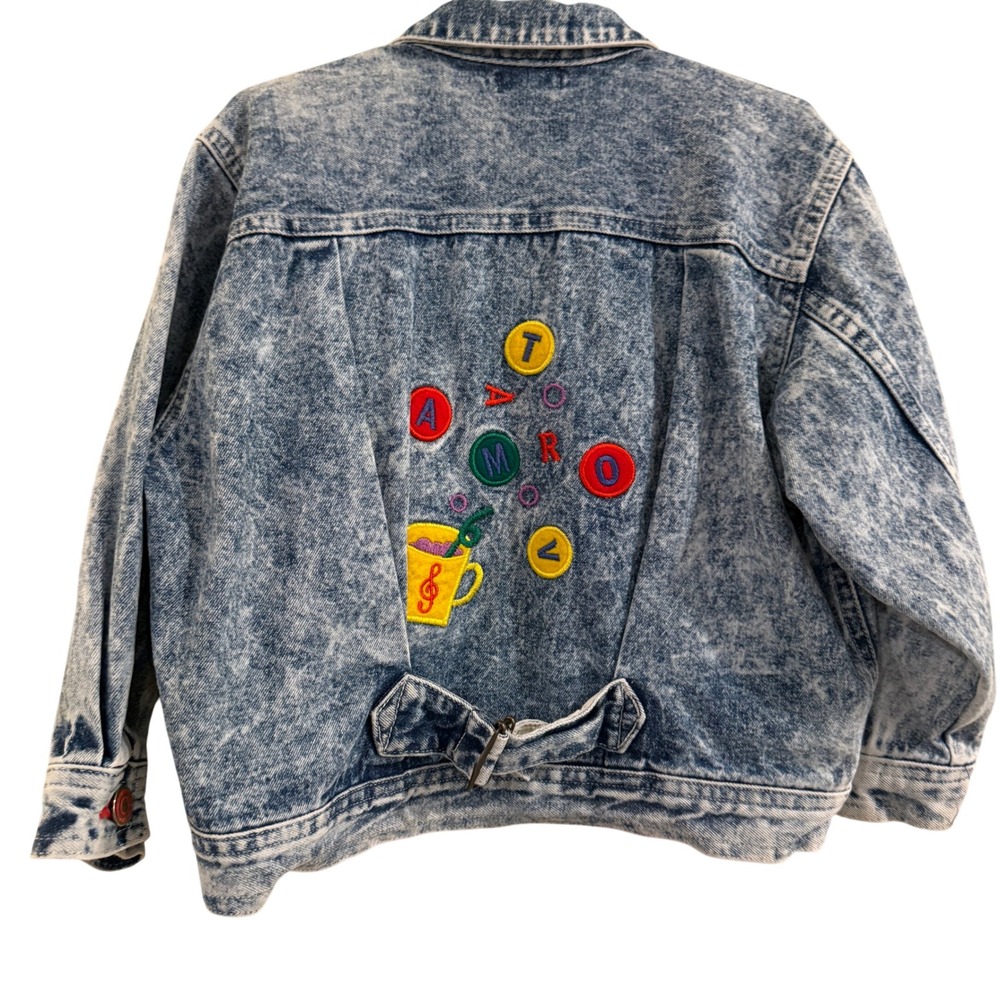 Vintage Kids Denim Jacket 2T/3T Acid Wash Embroidered Cinch Back Vintage 90s